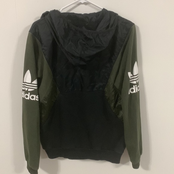 Adidas hooded jacket w/ 3 different materials zipper pockets hook and loop neck - Picture 8 of 11